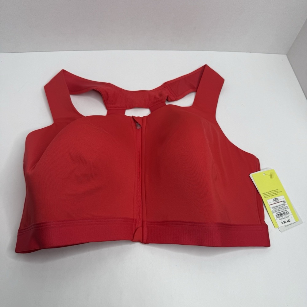 All In Motion High Support Sports Bra 42D Red Front Zip Racerback NWT